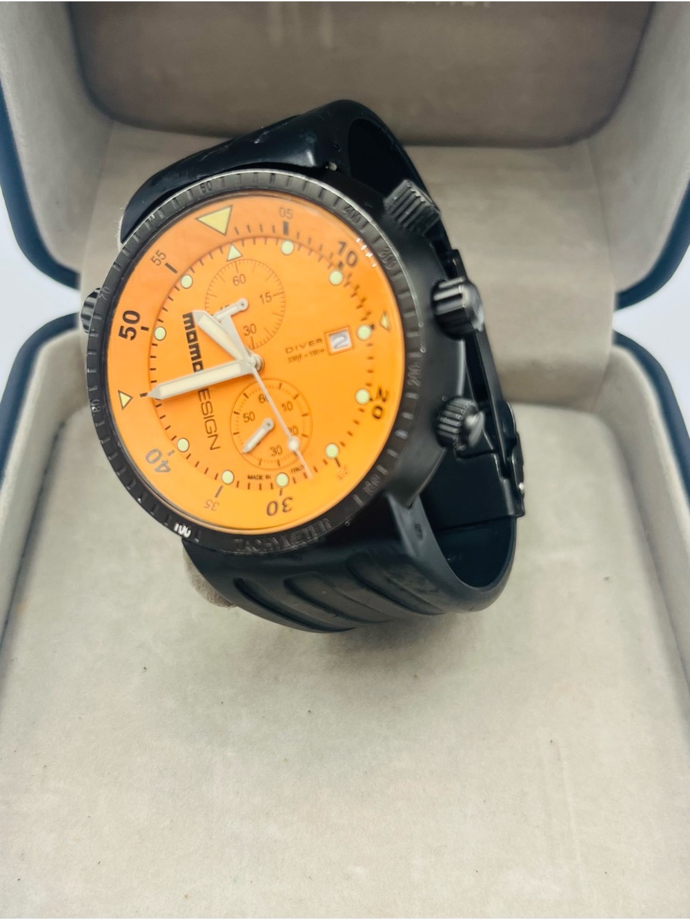 MomoDesign Men's Diver Watch with Orange Dial and Black Case